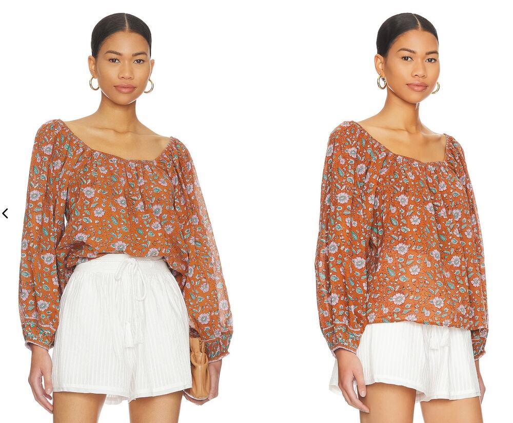 Cleobella Shania Top Peasant Gathered Blouse Size Large L